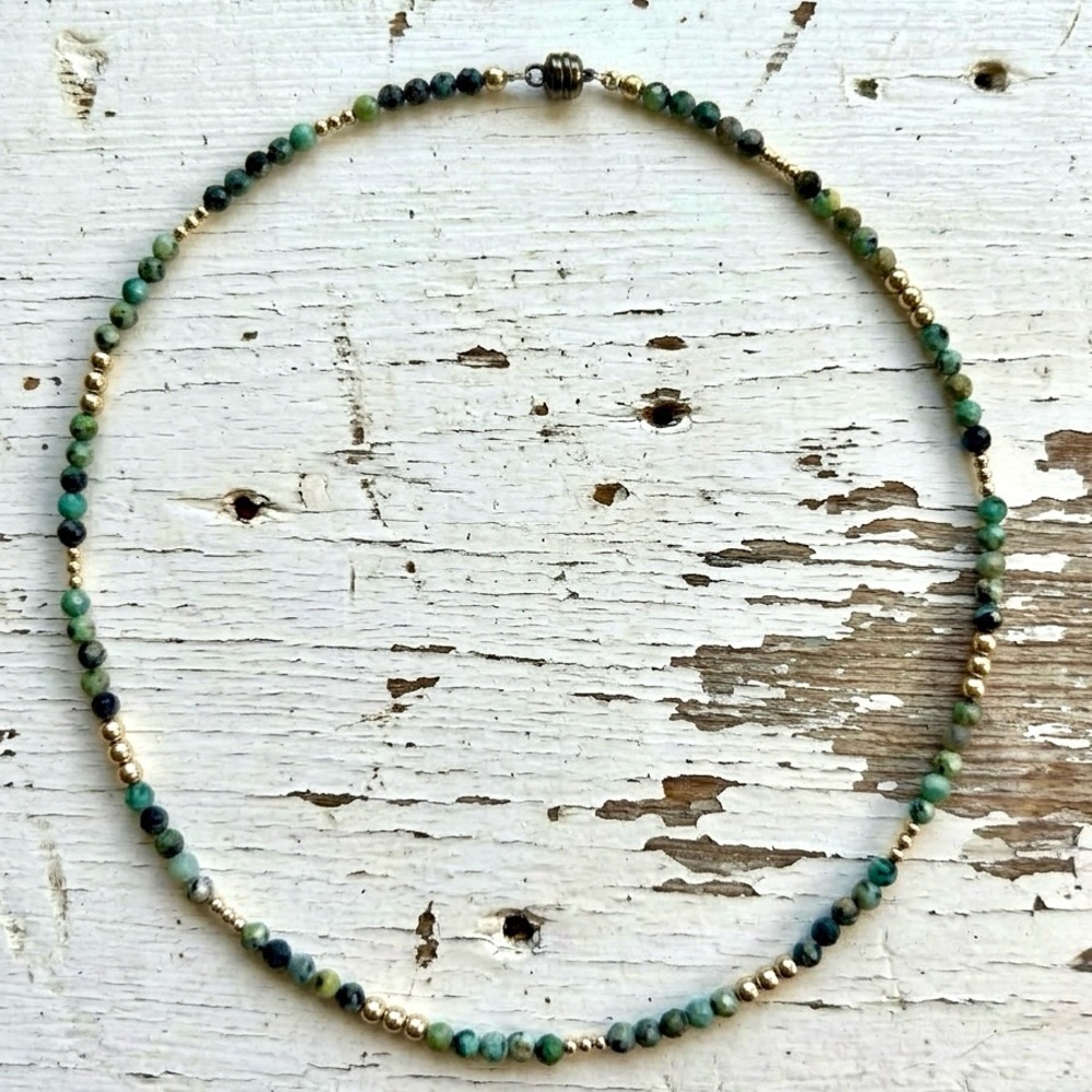 Semi Precious Turquoise & Gold Filled Beaded Necklace